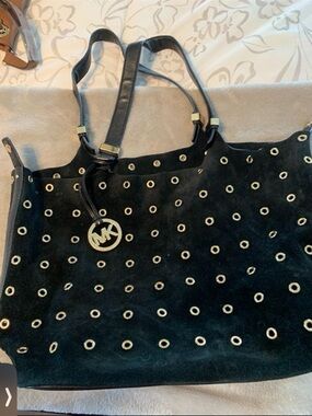 Michael Kors Black Suede Eyelet Tote Bag